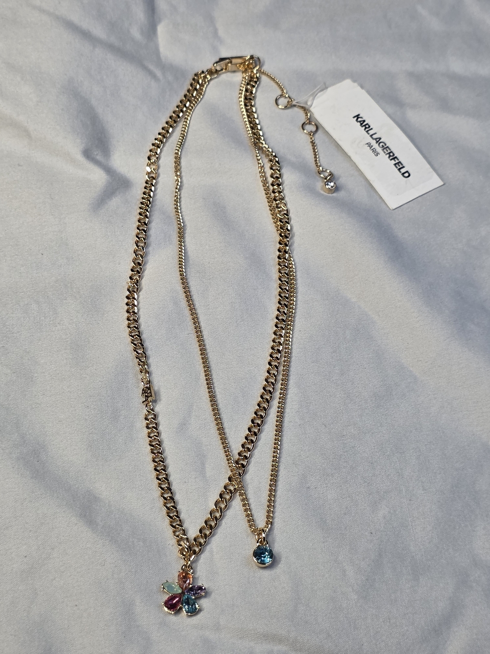 Karl Lagerfeld Gold-Tone Layered Necklace with Multicolor Crystal Accents